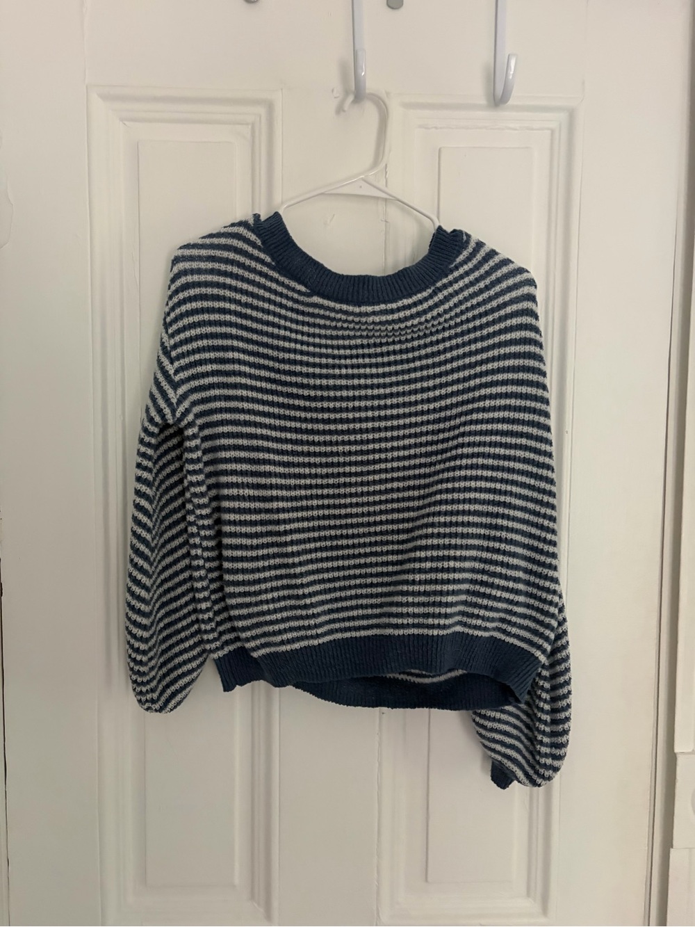 Striped Navy and White Crewneck Sweater - Casual Knit